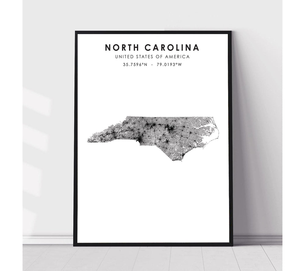 North Carolina, United States Scandinavian Style Map Print 