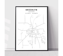 Brooklyn, Michigan Scandinavian Map Print 