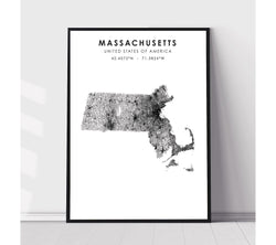 Massachusetts, United States Scandinavian Style Map Print 