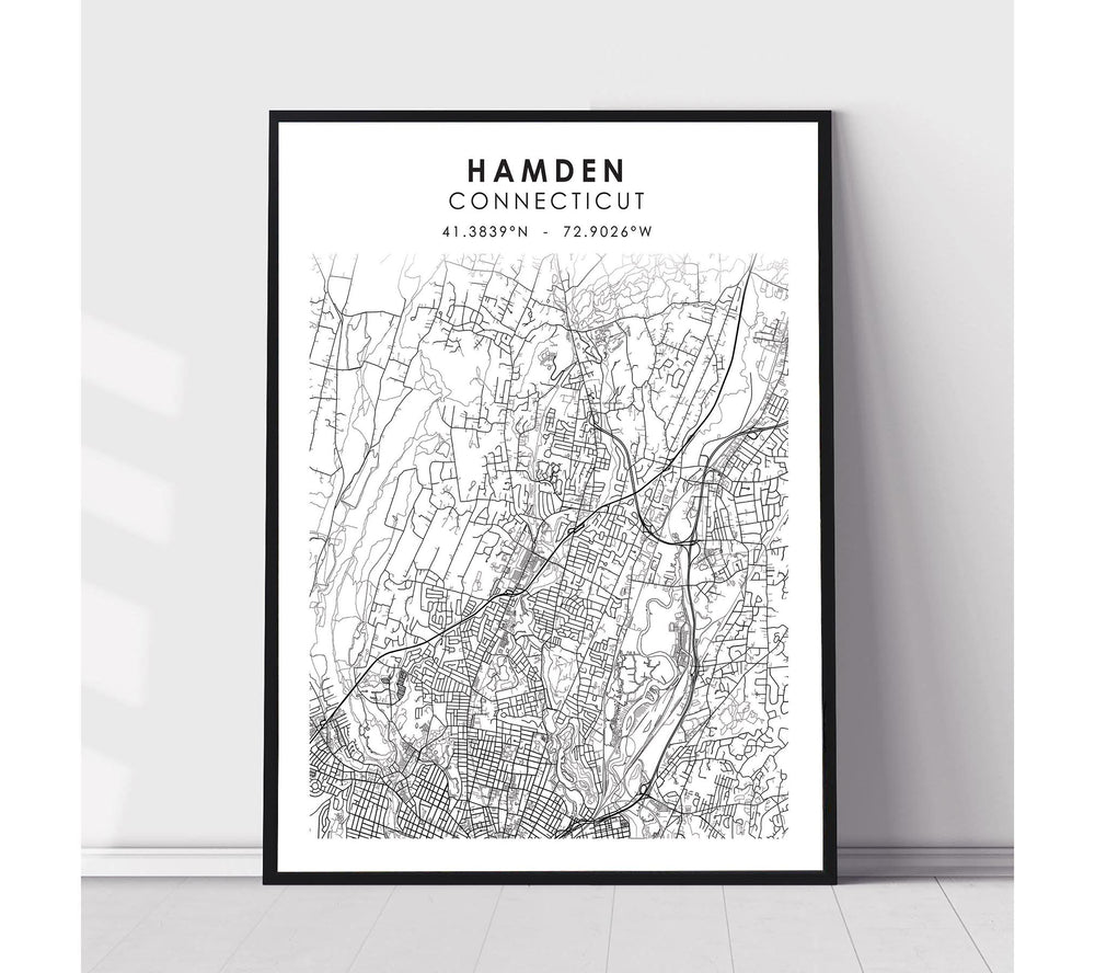 Hamden, Connecticut Scandinavian Map Print 