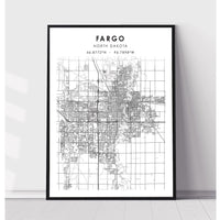 Fargo, North Dakota Scandinavian Map Print 
