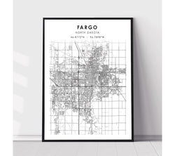 Fargo, North Dakota Scandinavian Map Print 