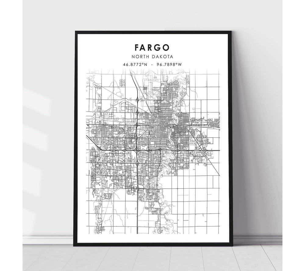 Fargo, North Dakota Scandinavian Map Print 