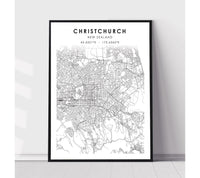 
              Christchurch, New Zealand Scandinavian Style Map Print 
            