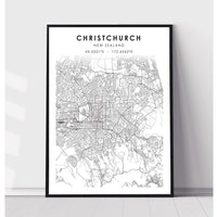 Christchurch, New Zealand Scandinavian Style Map Print 