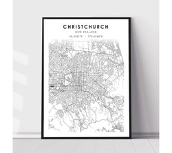 Christchurch, New Zealand Scandinavian Style Map Print 