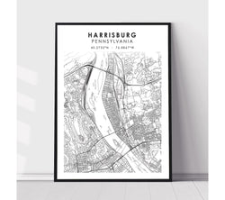 Harrisburg, Pennsylvania Scandinavian Map Print 