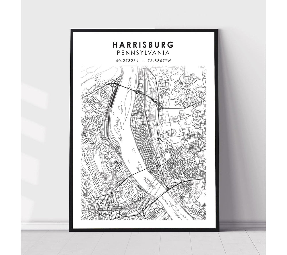 Harrisburg, Pennsylvania Scandinavian Map Print 