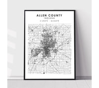 
              Allen County, Indiana Scandinavian Map Print 
            