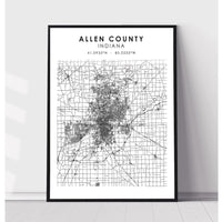 Allen County, Indiana Scandinavian Map Print 