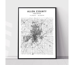 Allen County, Indiana Scandinavian Map Print 