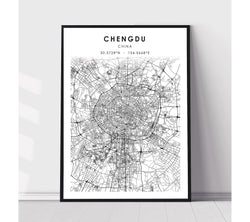 Chengdu, China Scandinavian Style Map Print 