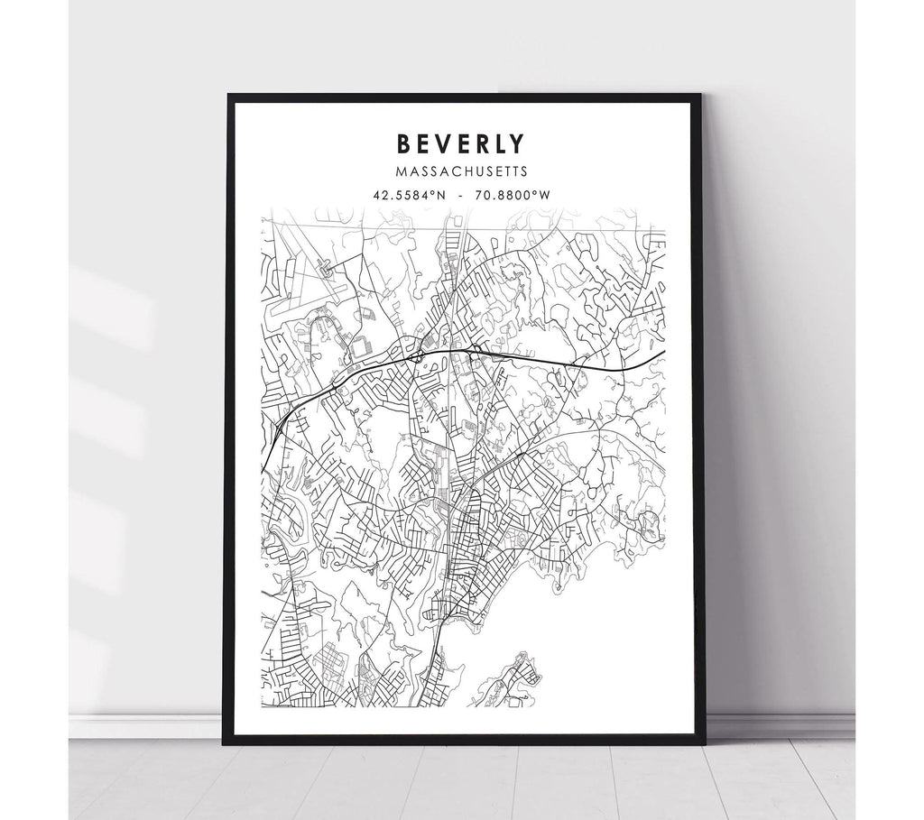 Beverly, Massachusetts Scandinavian Map Print 
