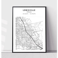 Lewisville, Texas Scandinavian Map Print 