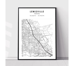 Lewisville, Texas Scandinavian Map Print 