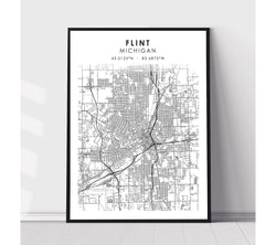 Flint, Michigan Scandinavian Map Print 