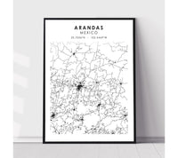 
              Arandas, Mexico Scandinavian Style Map Print 
            