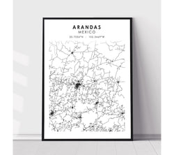 Arandas, Mexico Scandinavian Style Map Print 