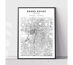 Grand Rapids, Michigan Scandinavian Map Print 