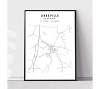 
              Abbeville, Alabama Scandinavian Map Print 
            