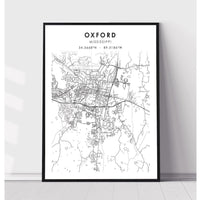 Oxford, Mississippi Scandinavian Map Print 