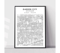 
              Garden City, Michigan Scandinavian Map Print  
            