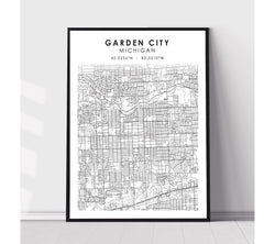 Garden City, Michigan Scandinavian Map Print  