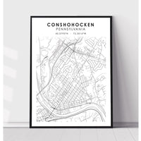 Conshohocken, Pennsylvania Scandinavian Style Map Print 