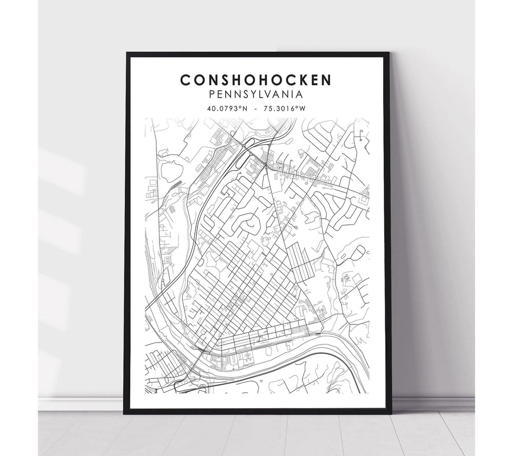 Conshohocken, Pennsylvania Scandinavian Style Map Print 
