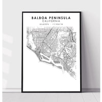 Balboa Peninsula, California Scandinavian Map Print 