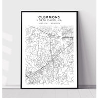 Clemmons, North Carolina Scandinavian Map Print 