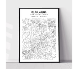 Clemmons, North Carolina Scandinavian Map Print 