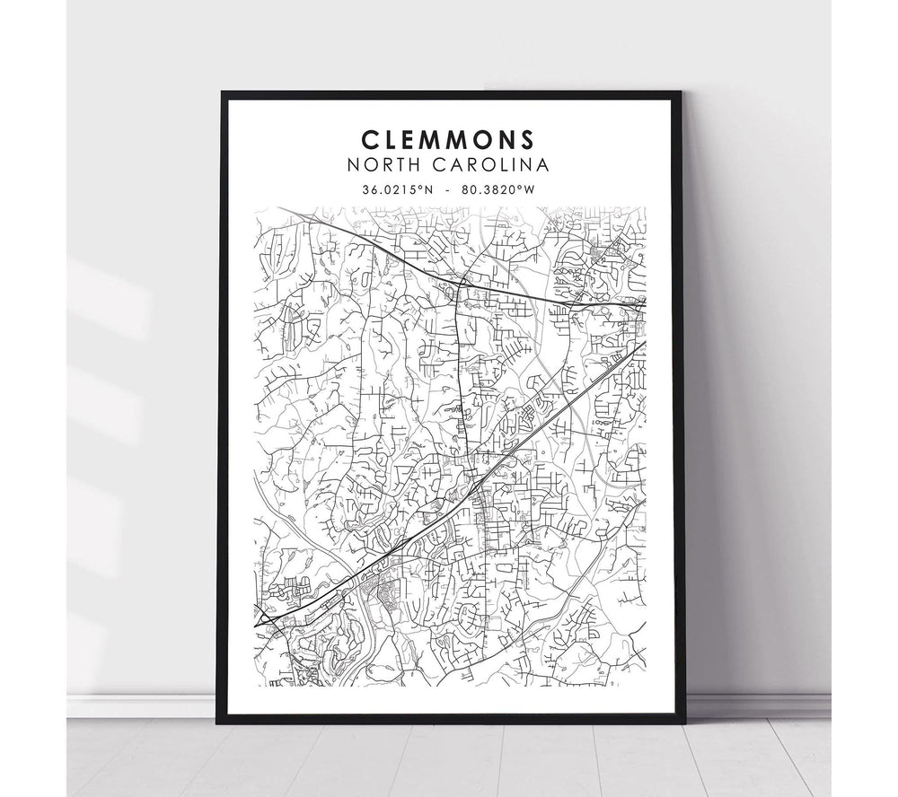 Clemmons, North Carolina Scandinavian Map Print 