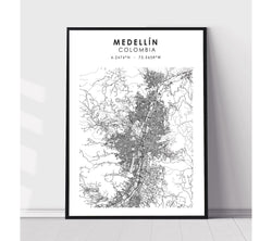 Medellin, Colombia Scandinavian Map Print 