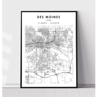 Des Moines, Iowa Scandinavian Map Print 