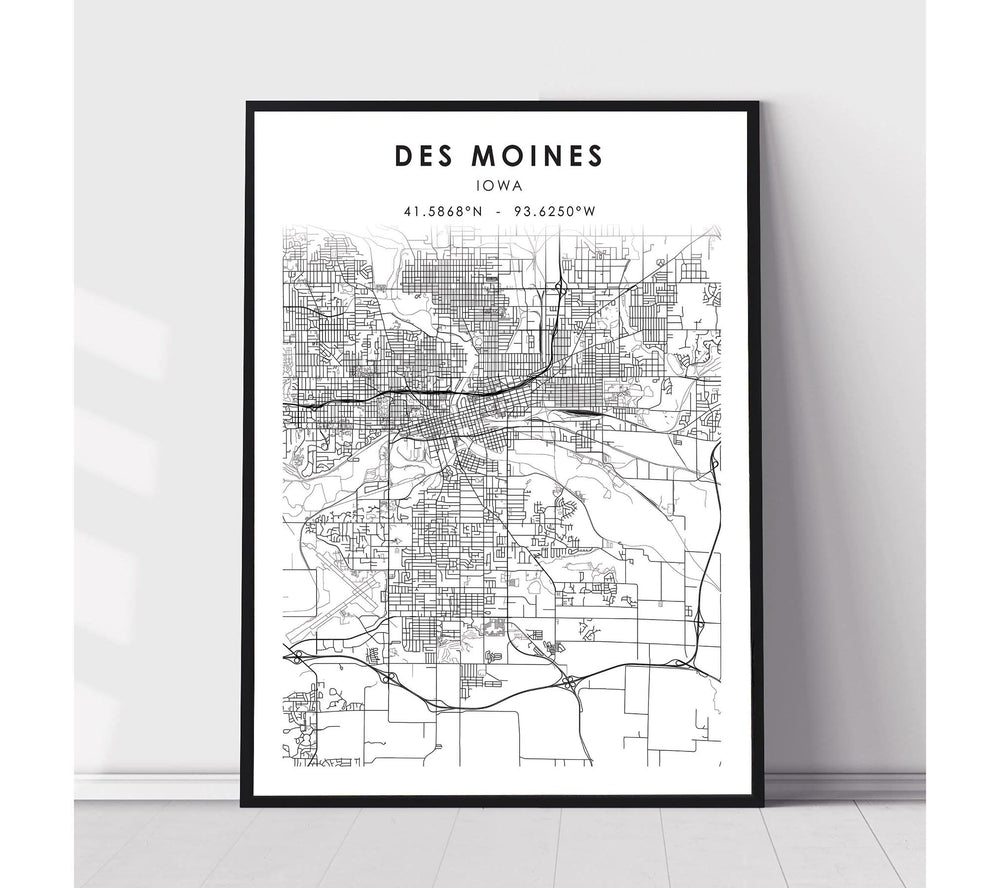 Des Moines, Iowa Scandinavian Map Print 