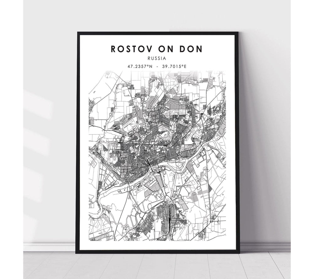 Rostov-on-Don, Russia Scandinavian Style Map Print 