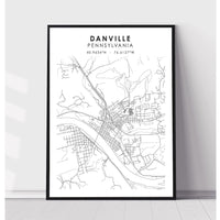 Danville, Pennsylvania Scandinavian Map Print 