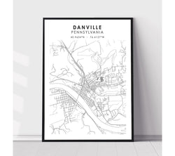Danville, Pennsylvania Scandinavian Map Print 
