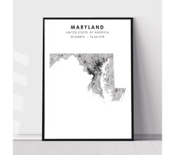 Maryland, United States Scandinavian Style Map Print 
