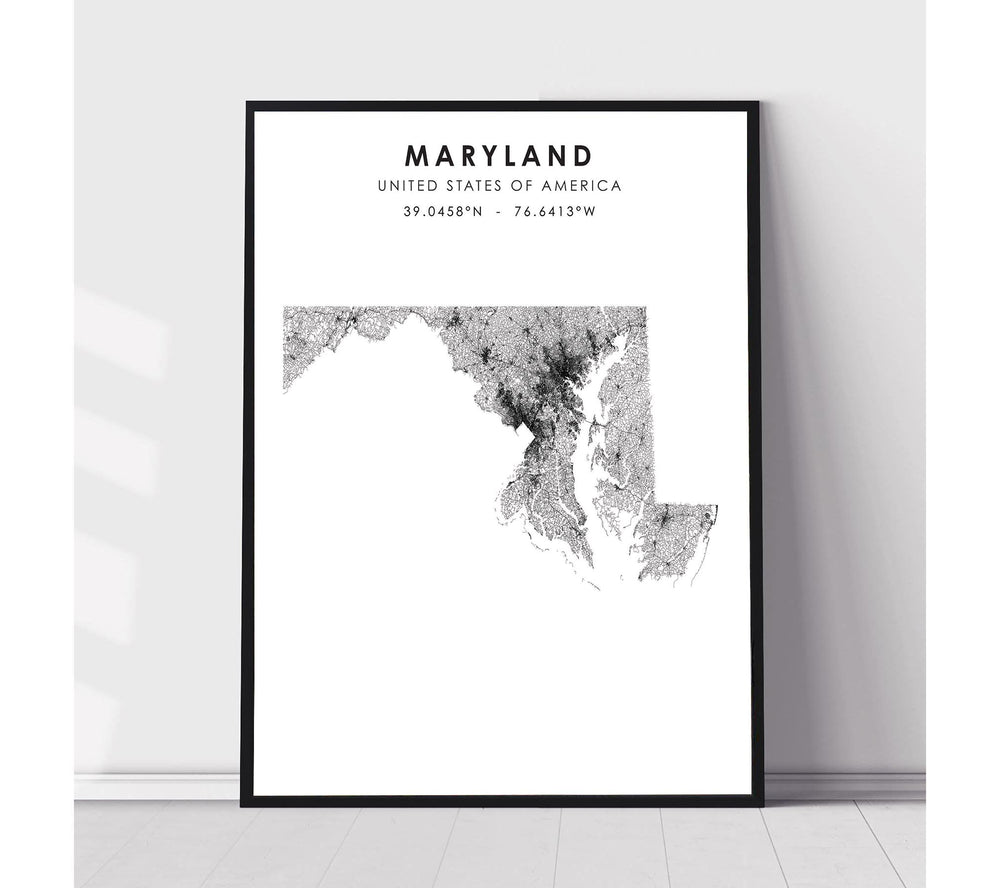 Maryland, United States Scandinavian Style Map Print 