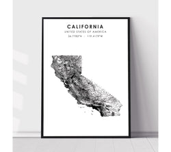 California, United States Scandinavian Style Map Print 