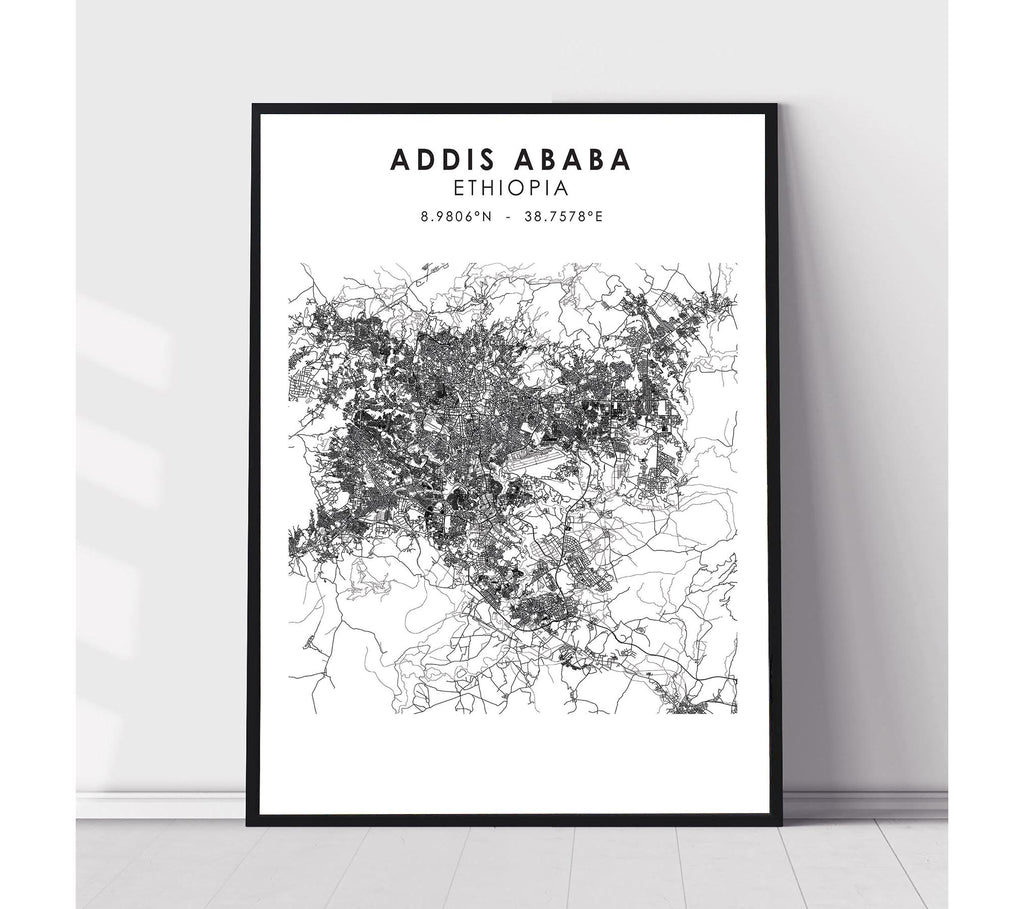 Addis Ababa, Ethiopia, South Africa Scandinavian Style Map Print 