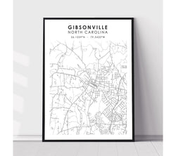 Gibsonville, North Carolina Scandinavian Map Print 