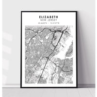 Elizabeth, New Jersey Scandinavian Map Print 