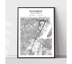 Elizabeth, New Jersey Scandinavian Map Print 