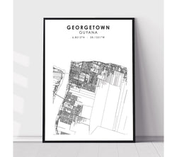 Georgetown, Guyana Scandinavian Style Map Print 