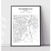 Pflugerville, Texas Scandinavian Map Print 