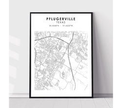 Pflugerville, Texas Scandinavian Map Print 