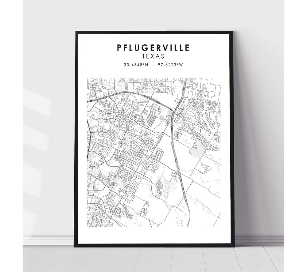 Pflugerville, Texas Scandinavian Map Print 